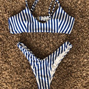 (Never Worn) Blue Striped Bikini Set